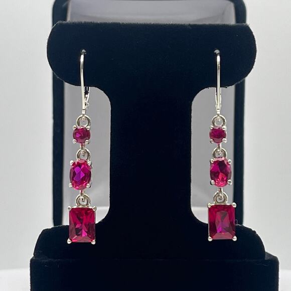 Beautiful 5ct Multi Cut Ruby Earrings in Sterling Silver Lab Grown Ruby - Picture 4 of 4